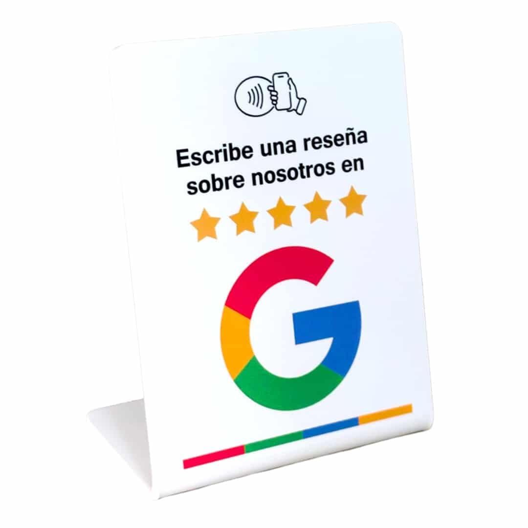 Stand blanco para solicitar reseñas de Google mediante NFC