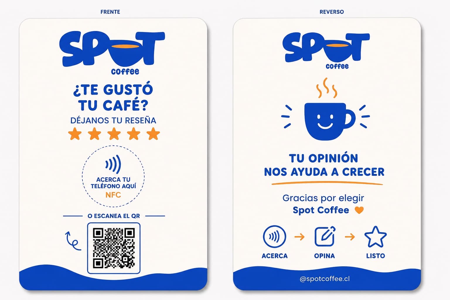 Diseño NFC corporativo azul para cafetería